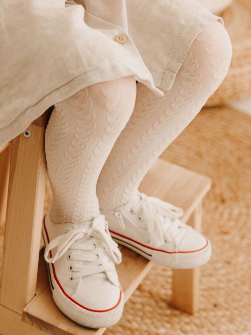 Rajstopy dziecięce we wzory - Braidy 60 den - Fiore - CM060MY5102A1 gardenia